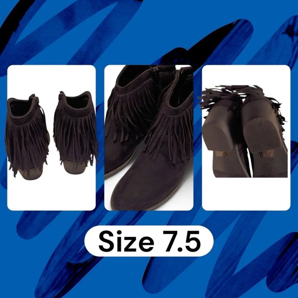 J. Adams women's black suede Fringe ankle booties US 7.5